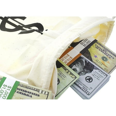 Robber Large Fake Money Drawstring Bag Pouch with Dollar Sign Design Humorous Party Favor Carry Bag 16 x 11 inches Cream